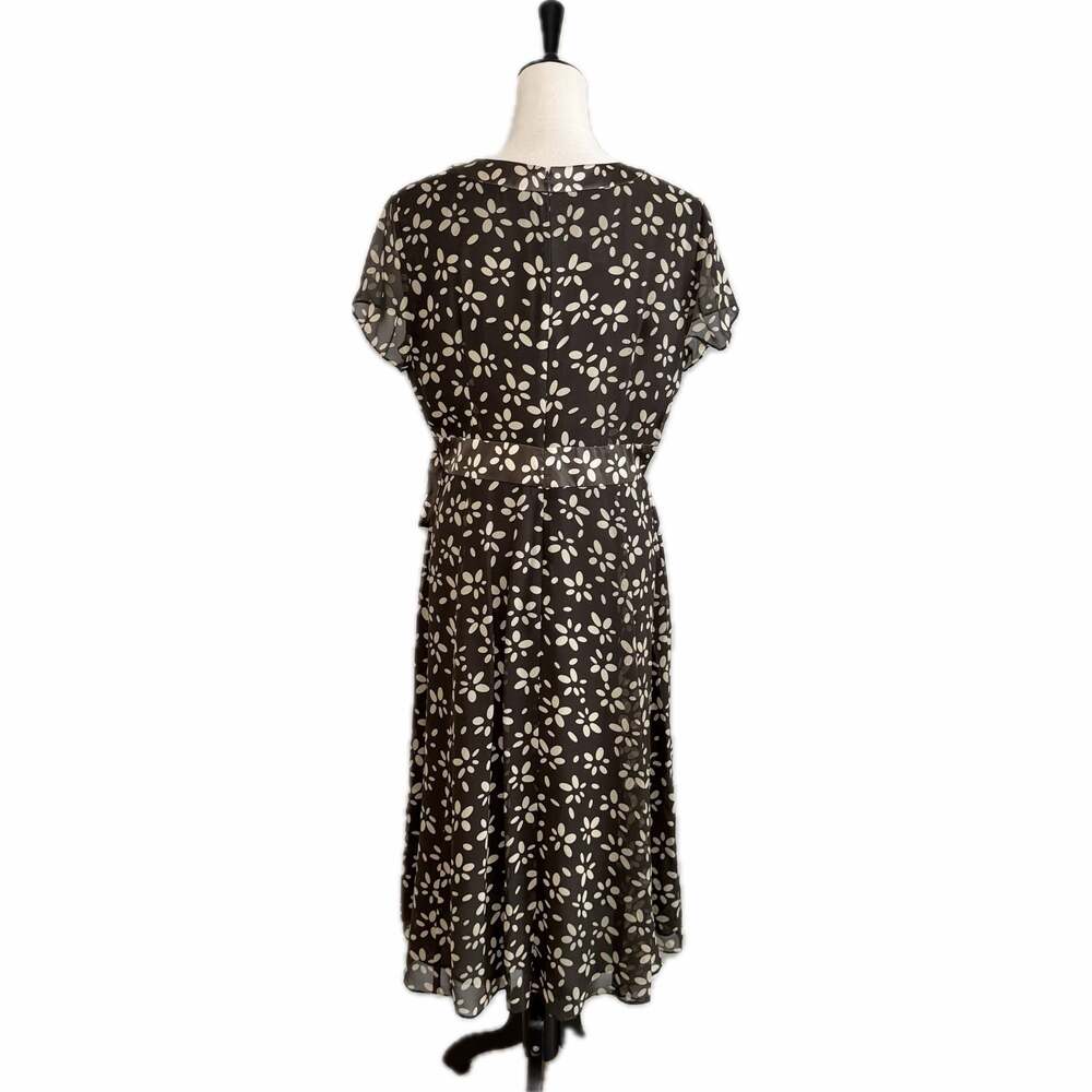 Talbots Petites Pure Silk Black and Cream Floral Print Faux Wrap Midi Dress - Picture 6 of 11